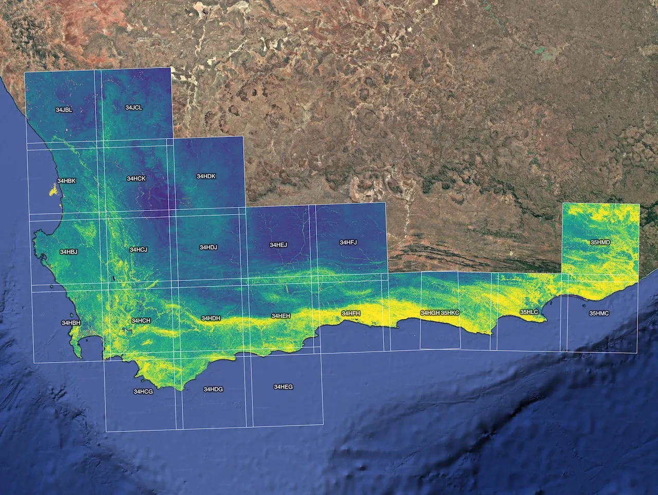 NDVI temporal mean mosaic of the Greater Cape Floristic Region